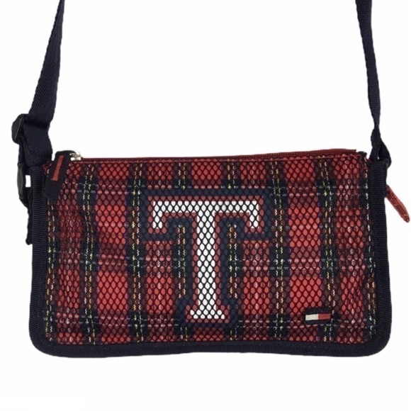 TOMMY HILFIGER Mini Purse Y2K Style Bag Plaid Tartan Mesh Sporty Classic Varsity - Picture 2 of 16